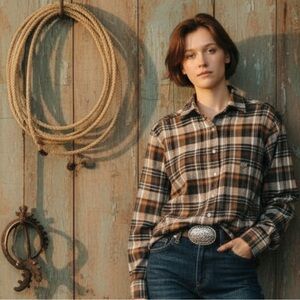 Cruel Girl‎ Plaid Print Button Down Shirt Women's Size Medium Pocket Long Sleeve